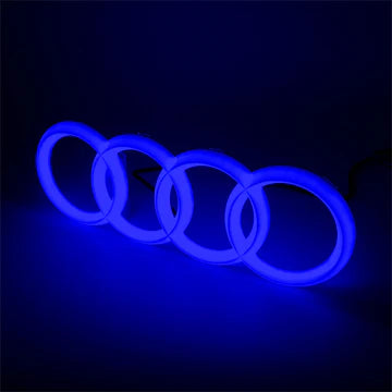 BRAND NEW 28CM AUDI CHROME FRONT GRILLE EMBLEM WITH BLUE LED LIGHT FOR A1 A3 A4 A5 A6 A7 Q3 Q5 Q7