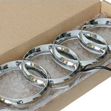 BRAND NEW 28CM AUDI CHROME FRONT GRILLE EMBLEM WITH BLUE LED LIGHT FOR A1 A3 A4 A5 A6 A7 Q3 Q5 Q7