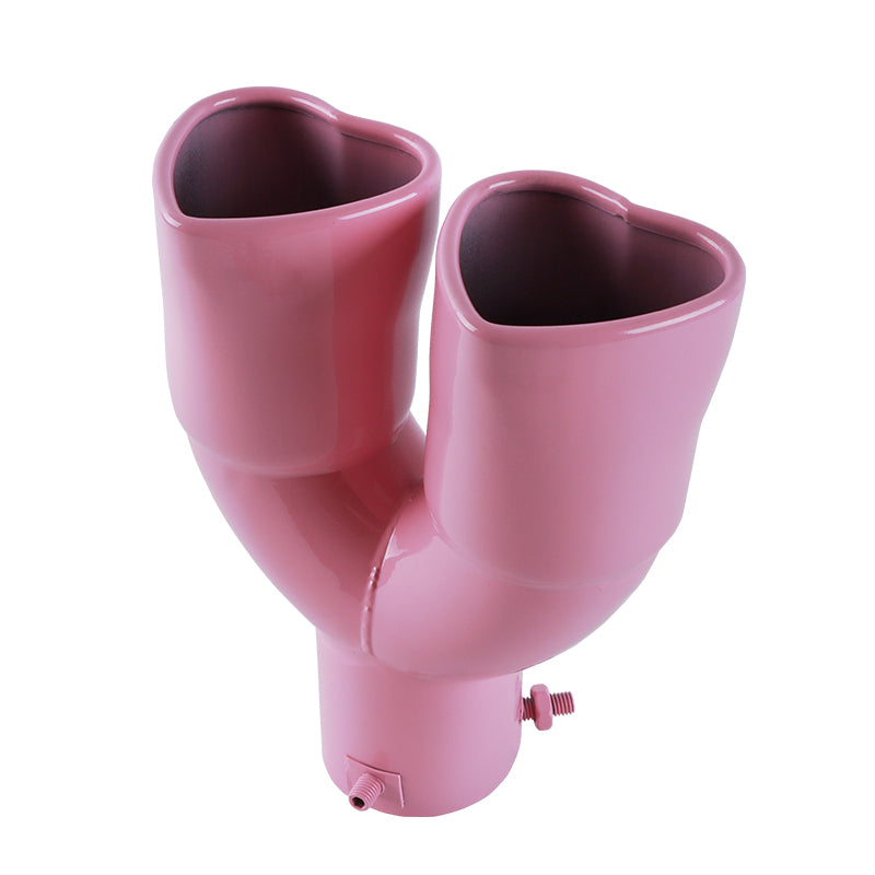 Brand New Universal Dual Pink Heart Shaped Stainless Steel Car Exhaust Pipe Muffler Tip Trim Straight