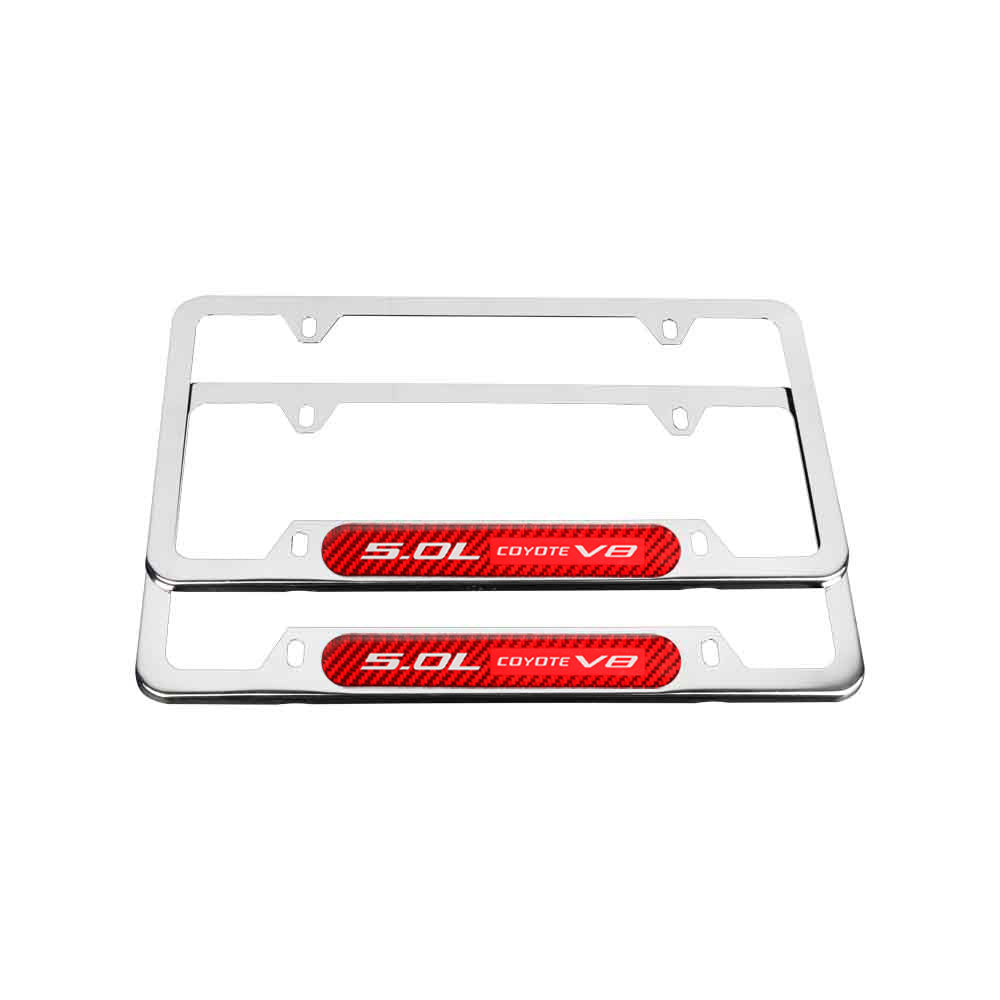 Brand New Universal 2PCS 5.0L COYOTE V8 Chrome Metal License Plate Frame