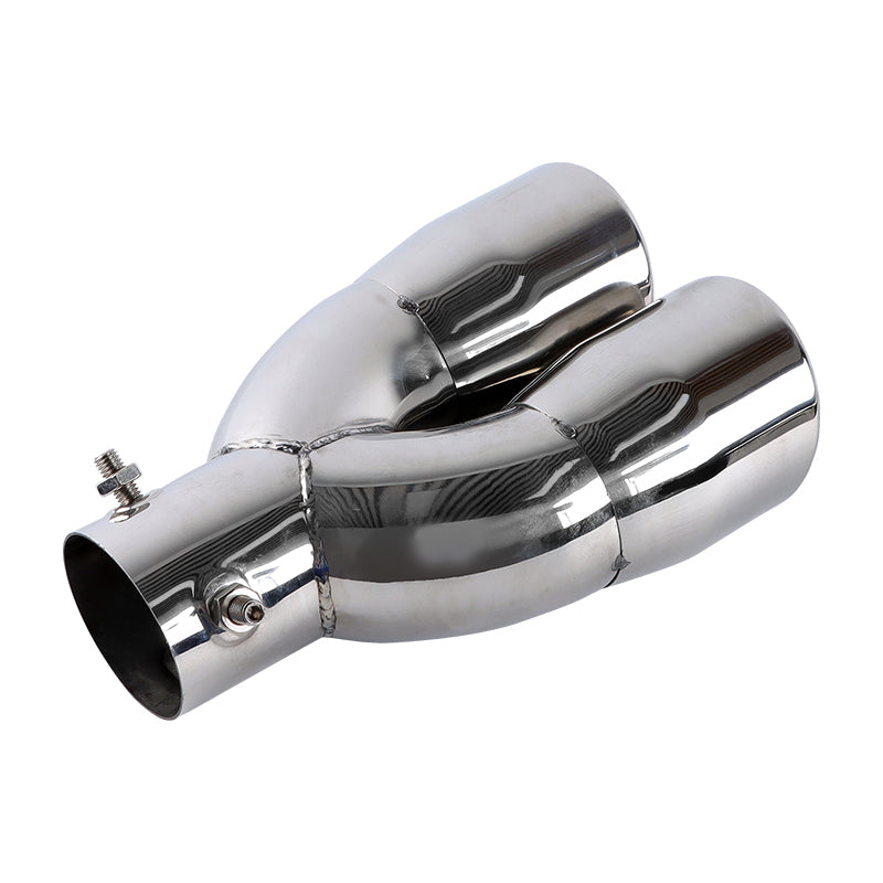 Brand New Universal Dual Silver Round Shaped Stainless Steel Car Exhaust Pipe Muffler Tip Trim Straight