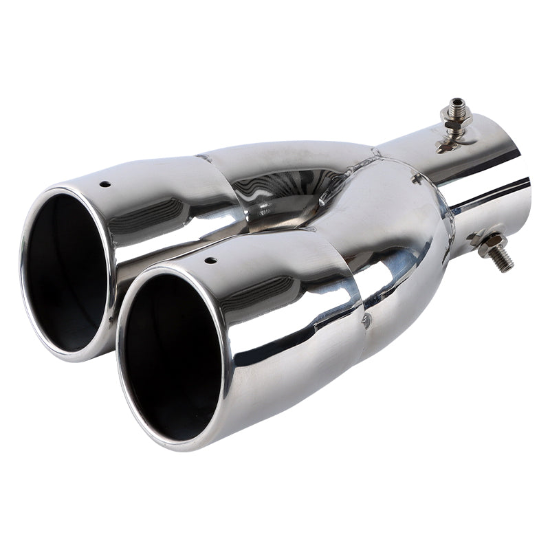 Brand New Universal Dual Silver Round Shaped Stainless Steel Car Exhaust Pipe Muffler Tip Trim Straight