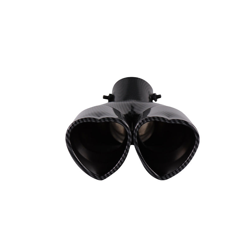 Brand New Universal Dual Carbon Fiber Look Heart Shaped Stainless Steel Car Exhaust Pipe Muffler Tip Trim Curve