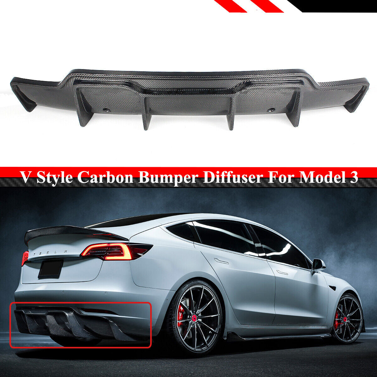 Brand New Tesla Model 3 Sedan 2017-2023 Rear Lower Lip Bumper Diffuser – JK  Racing Inc