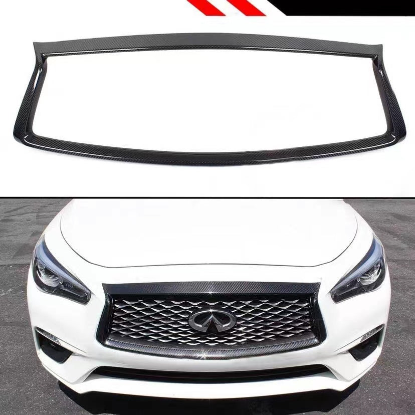 Carbon Fiber Front Grille Overlay Cover For 2014-2017 Infiniti Q50 – Glossy UV-Resistant Finish