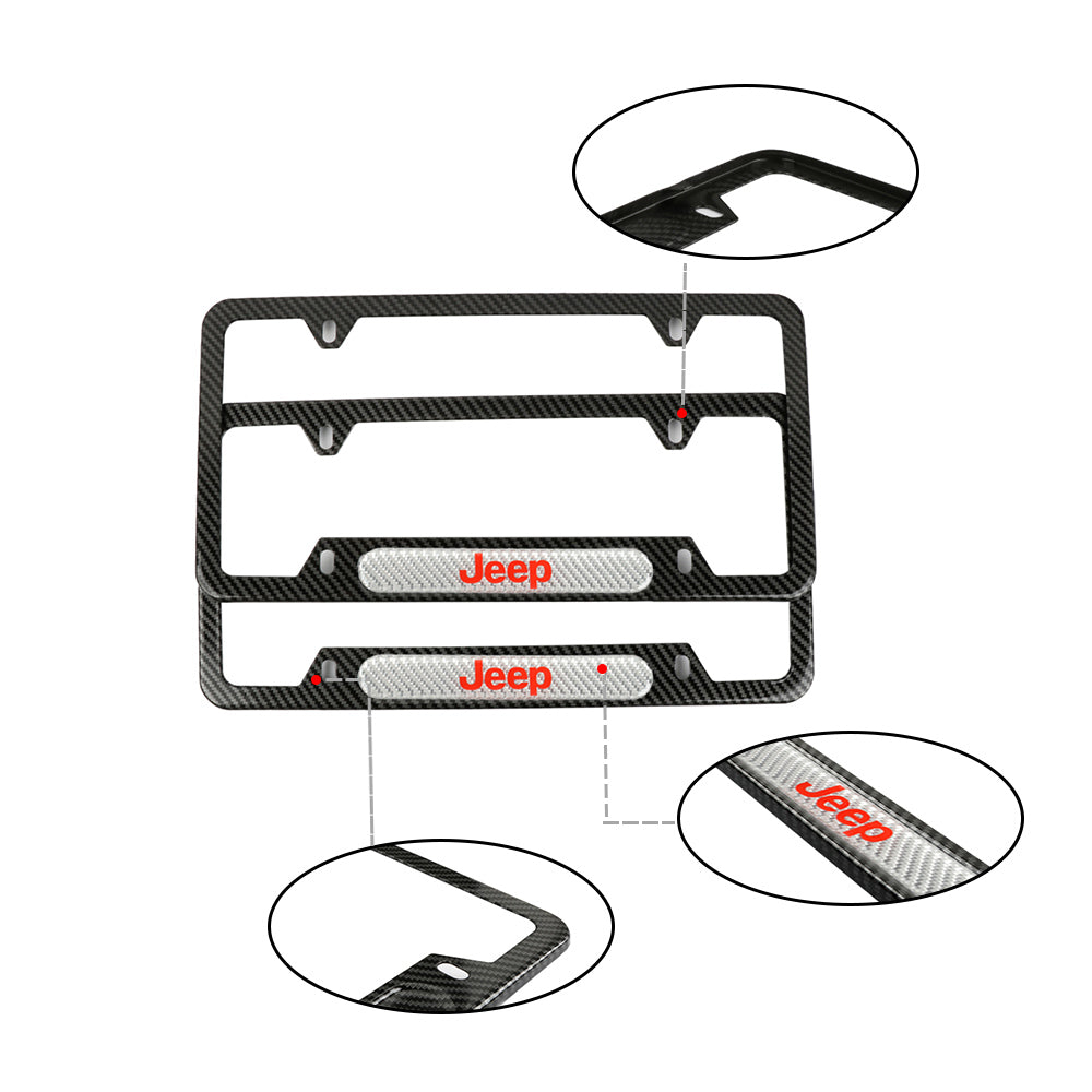 Brand New Universal 2PCS JEEP Carbon Fiber Look Metal License Plate Fr – JK  Racing Inc, image size:1000x1000