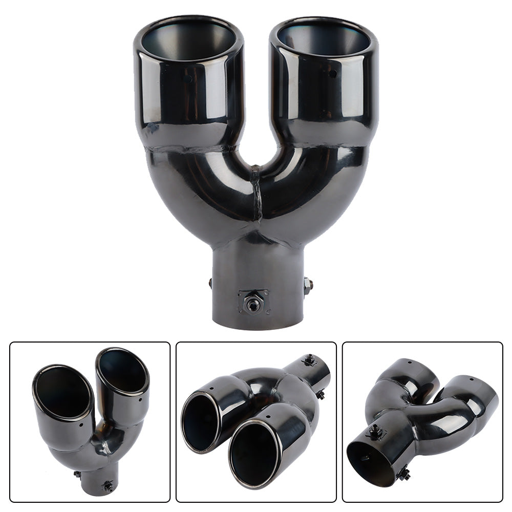 Brand New Universal Dual Gunmetal Round Shaped Stainless Steel Car Exhaust Pipe Muffler Tip Trim Straight