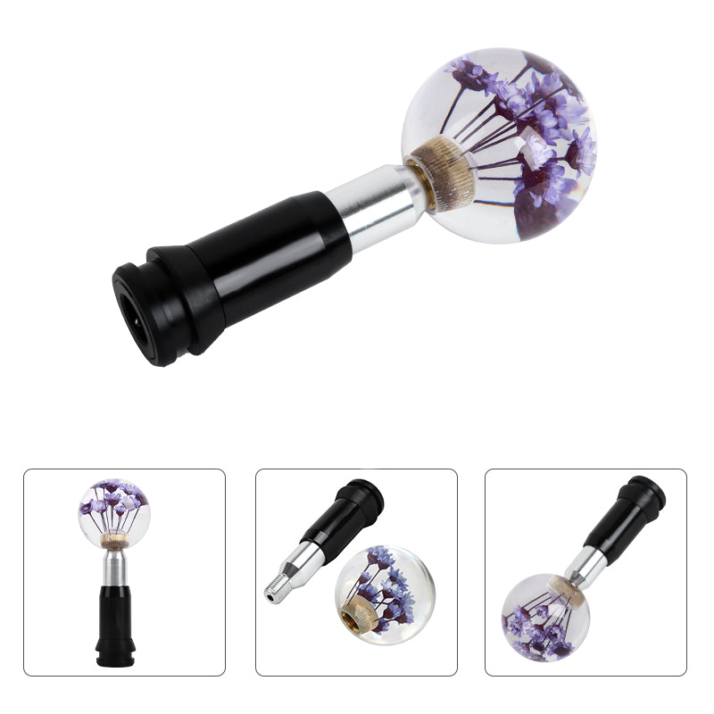 Brand New Universal Round Ball Crystal Clear Purple Flowers Automatic Gear Shift Knob Shifter