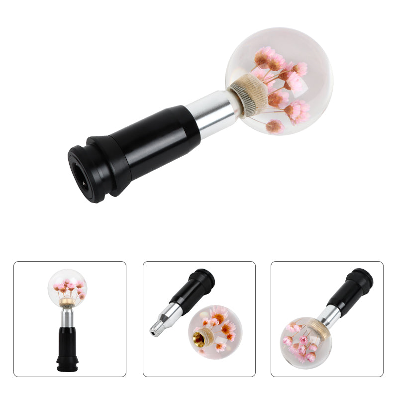 Brand New Universal Round Ball Crystal Clear Pink Flowers Automatic Gear Shift Knob Shifter