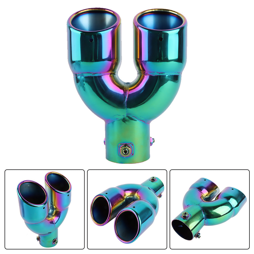 Brand New Universal Dual Neo Chrome Round Shaped Stainless Steel Car Exhaust Pipe Muffler Tip Trim Straight