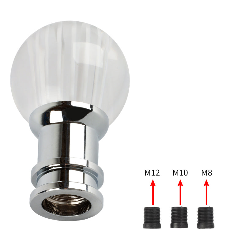 Brand New Universal Jdm Round Ball Crystal Clear White Stripes Manual Car Racing Gear Shift Knob Shifter M12 M10 M8