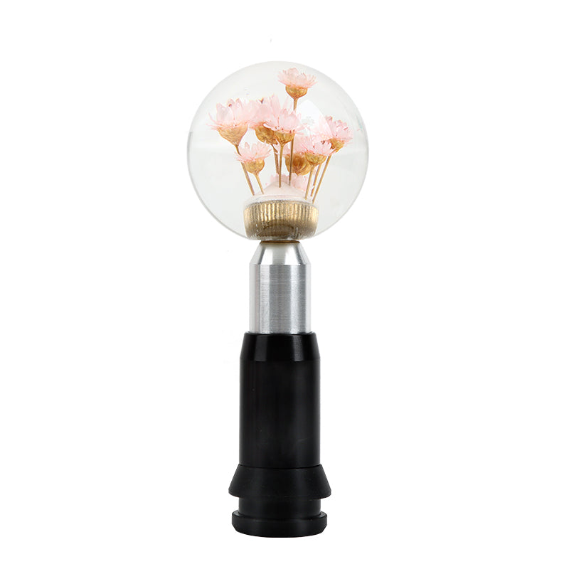 Brand New Universal Round Ball Crystal Clear Light Pink Flowers Automatic Gear Shift Knob Shifter