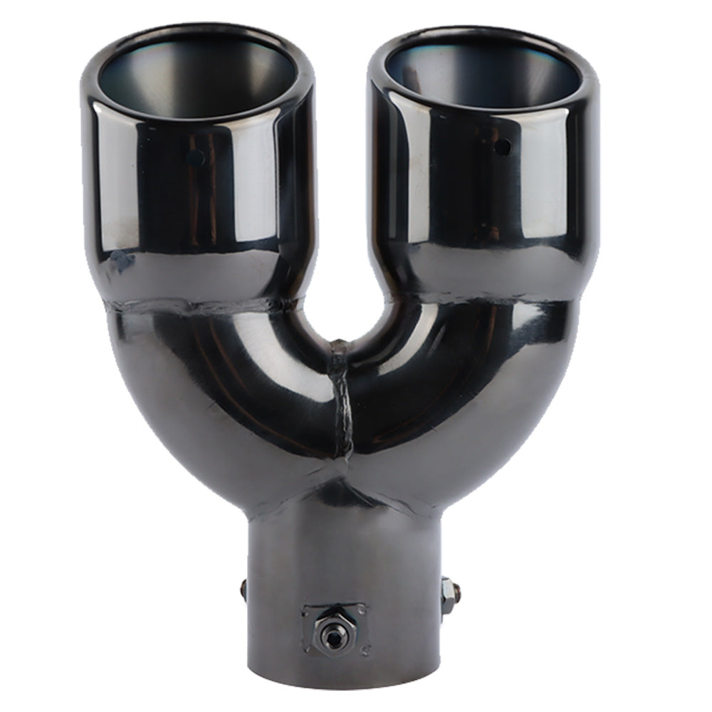 Brand New Universal Dual Gunmetal Round Shaped Stainless Steel Car Exhaust Pipe Muffler Tip Trim Straight