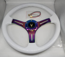 Load image into Gallery viewer, Brand New 350mm 14" Universal JDM BLACK ACURA Deep Dish ABS Racing Steering Wheel White With Neo-Chrome Spoke