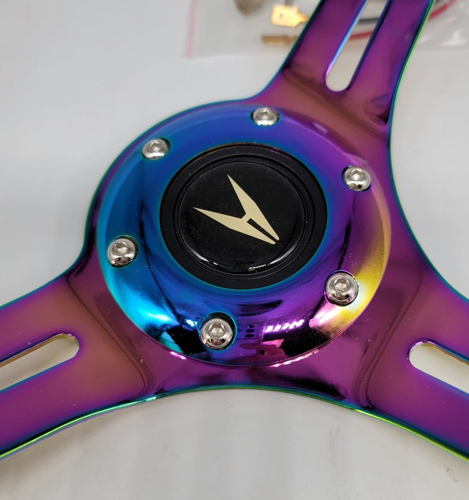 Brand New 350mm 14" Universal JDM BLACK ACURA Deep Dish ABS Racing Steering Wheel White With Neo-Chrome Spoke
