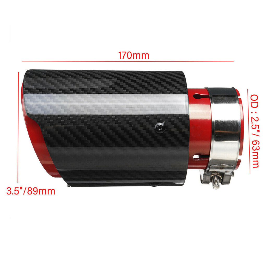 Brand New Universal 2.5'' 63MM-89MM Red Glossy Carbon Fiber Stainless Steel Car Exhaust Pipe Single Muffler Tip Trim Straight