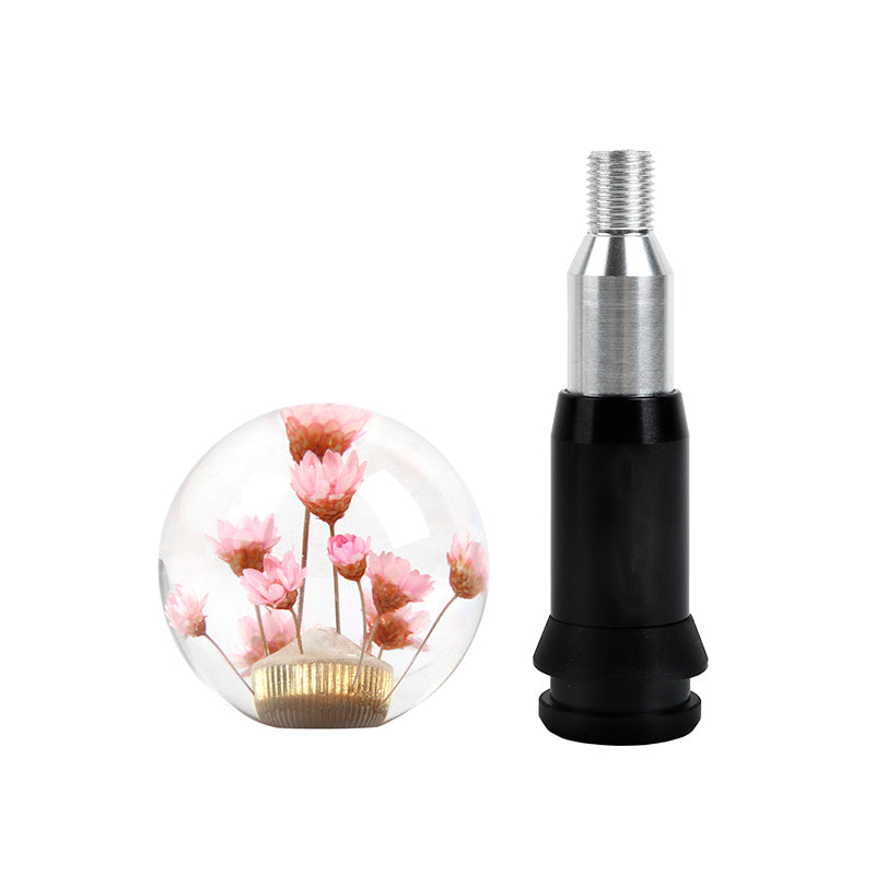 Brand New Universal Round Ball Crystal Clear Pink Flowers Automatic Gear Shift Knob Shifter