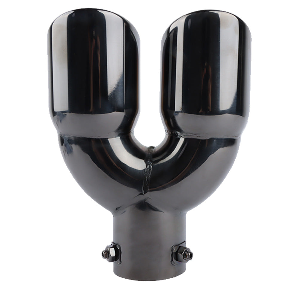 Brand New Universal Dual Gunmetal Round Shaped Stainless Steel Car Exhaust Pipe Muffler Tip Trim Straight