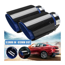 Load image into Gallery viewer, Brand New Universal 2.5'' 63MM-89MM Blue Glossy Carbon Fiber Stainless Steel Car Exhaust Pipe Single Muffler Tip Trim Straight