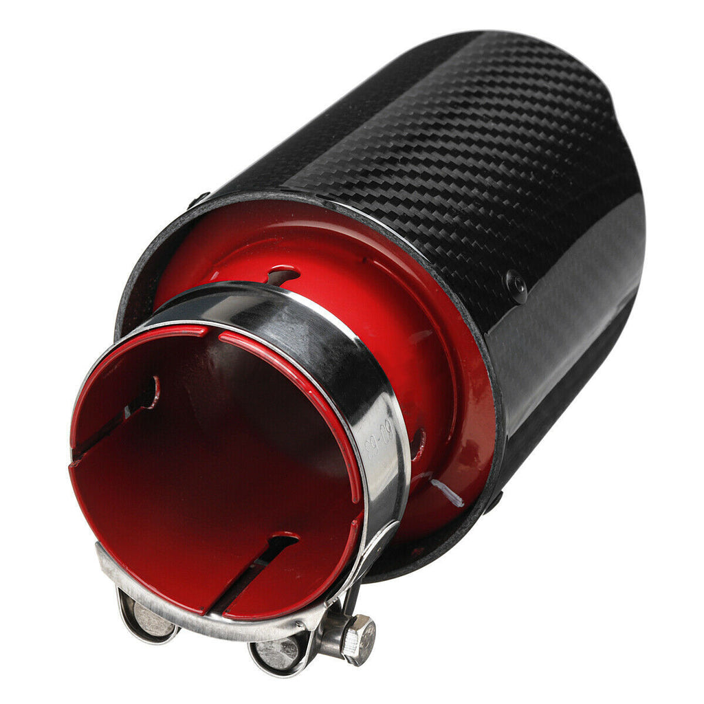 Brand New Universal 2.5'' 63MM-89MM Red Glossy Carbon Fiber Stainless Steel Car Exhaust Pipe Single Muffler Tip Trim Straight