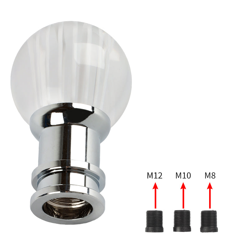 Brand New Universal Jdm Round Ball Crystal Clear White Stripes Manual Car Racing Gear Shift Knob Shifter M12 M10 M8
