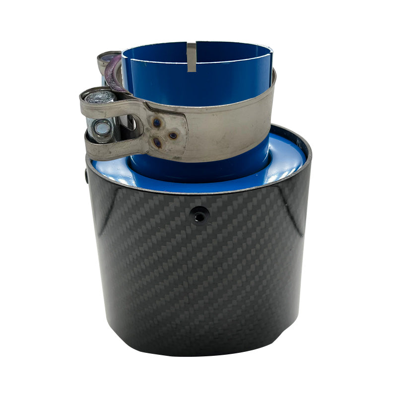 Brand New Universal 2.5'' 63MM-89MM Blue Glossy Carbon Fiber Stainless Steel Car Exhaust Pipe Single Muffler Tip Trim Straight