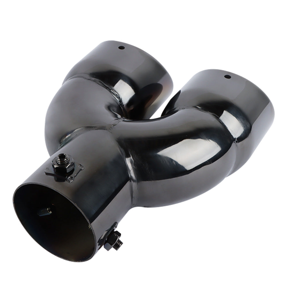Brand New Universal Dual Gunmetal Round Shaped Stainless Steel Car Exhaust Pipe Muffler Tip Trim Straight