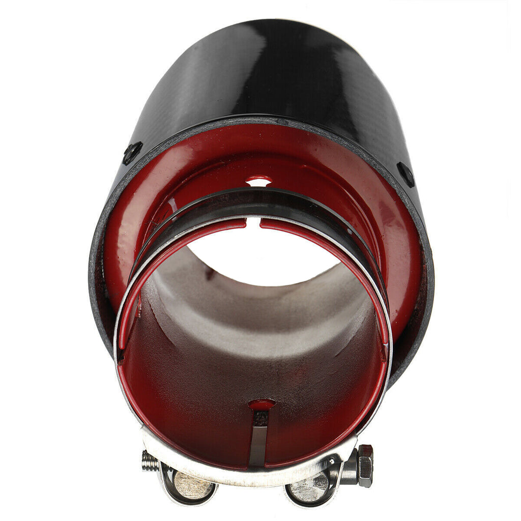 Brand New Universal 2.5'' 63MM-89MM Red Glossy Carbon Fiber Stainless Steel Car Exhaust Pipe Single Muffler Tip Trim Straight