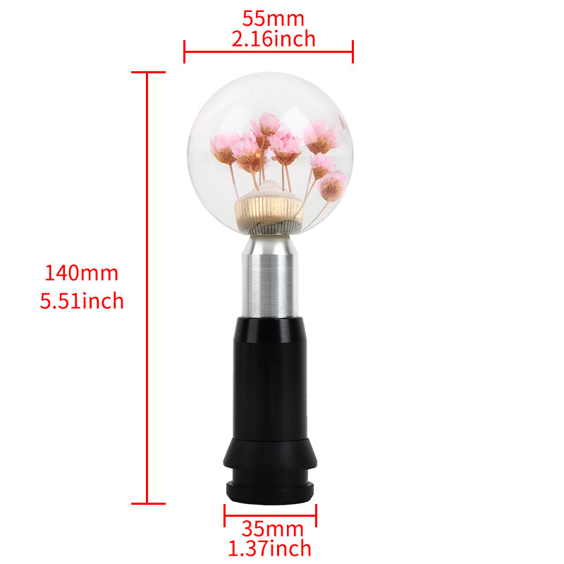 Brand New Universal Round Ball Crystal Clear Pink Flowers Automatic Gear Shift Knob Shifter