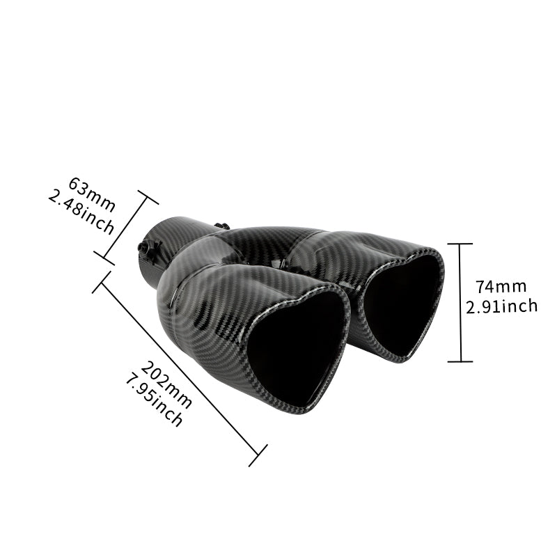 Brand New Universal Dual Carbon Fiber Look Heart Shaped Stainless Steel Car Exhaust Pipe Muffler Tip Trim Straight