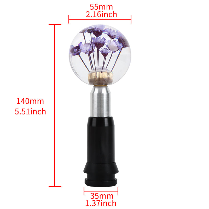 Brand New Universal Round Ball Crystal Clear Purple Flowers Automatic Gear Shift Knob Shifter