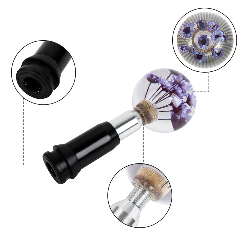 Brand New Universal Round Ball Crystal Clear Purple Flowers Automatic Gear Shift Knob Shifter