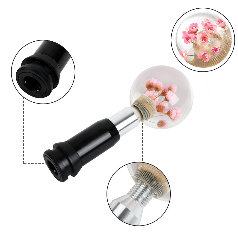Brand New Universal Round Ball Crystal Clear Pink Flowers Automatic Gear Shift Knob Shifter