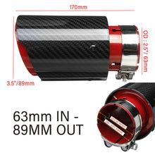 Load image into Gallery viewer, Brand New Universal 2.5'' 63MM-89MM Red Glossy Carbon Fiber Stainless Steel Car Exhaust Pipe Single Muffler Tip Trim Straight