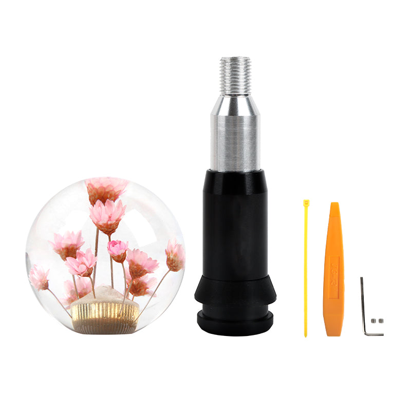 Brand New Universal Round Ball Crystal Clear Pink Flowers Automatic Gear Shift Knob Shifter