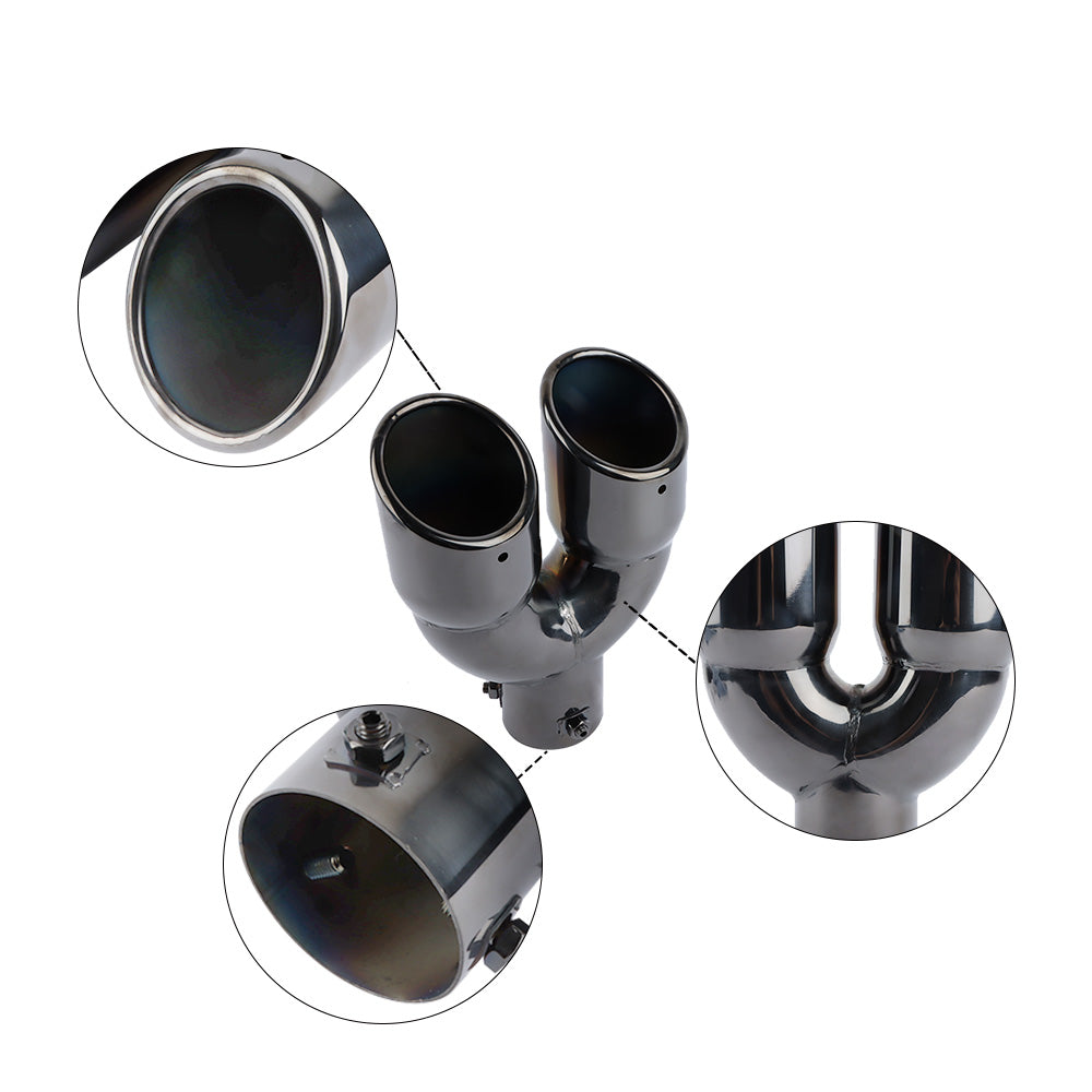 Brand New Universal Dual Gunmetal Round Shaped Stainless Steel Car Exhaust Pipe Muffler Tip Trim Straight