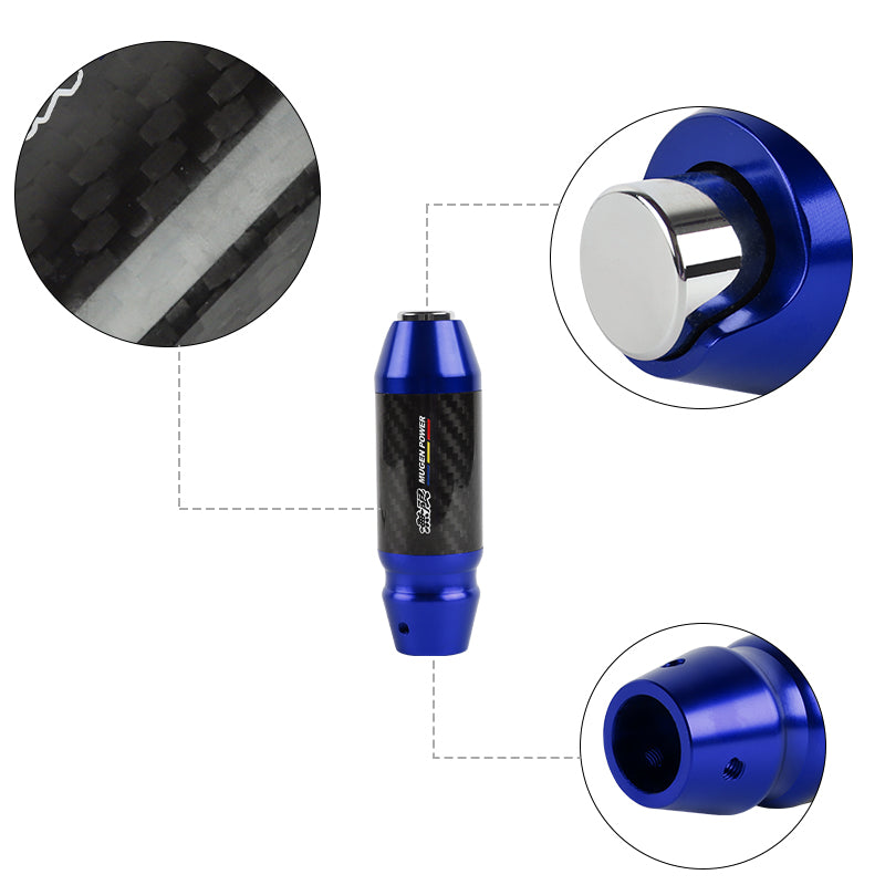 Brand New Mugen Universal Real Carbon Fiber Blue Aluminum Automatic Transmission Racing Gear Shift Knob