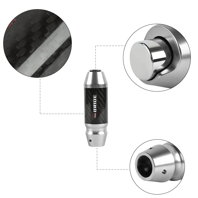 Brand New Bride Universal Real Carbon Fiber Silver Aluminum Automatic Transmission Racing Gear Shift Knob