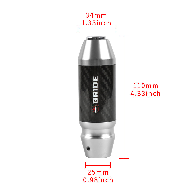 Brand New Bride Universal Real Carbon Fiber Silver Aluminum Automatic Transmission Racing Gear Shift Knob