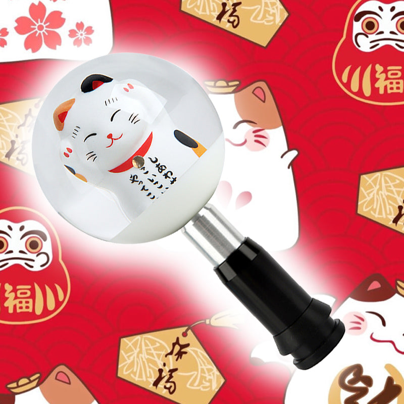 Brand New Universal JDM Fortune Cat Round Ball Crystal Clear Automatic Car Gear Shift Knob Shifter
