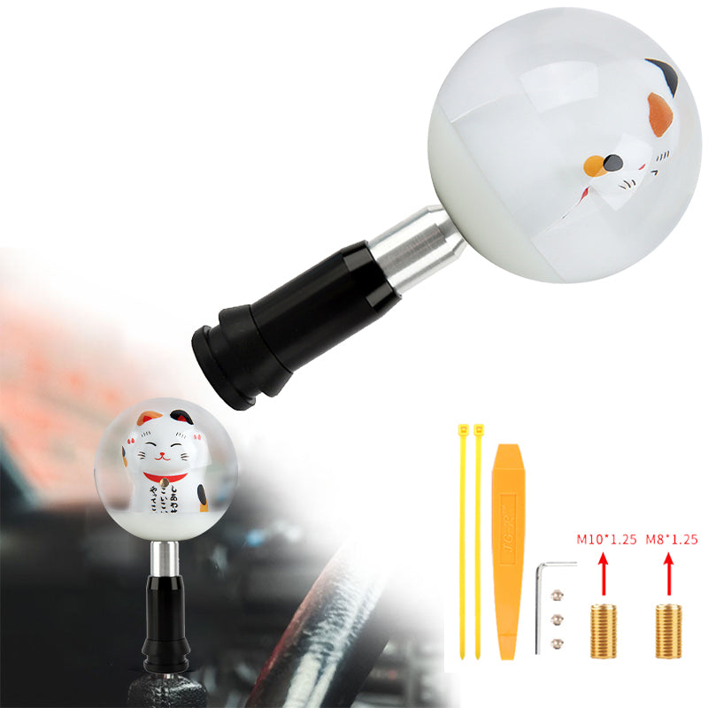 Brand New Universal JDM Fortune Cat Round Ball Crystal Clear Automatic Car Gear Shift Knob Shifter