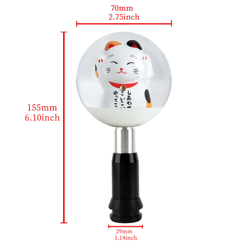 Brand New Universal JDM Fortune Cat Round Ball Crystal Clear Automatic Car Gear Shift Knob Shifter