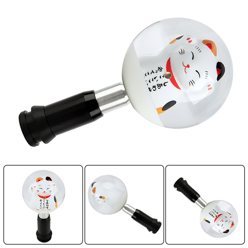 Brand New Universal JDM Fortune Cat Round Ball Crystal Clear Automatic Car Gear Shift Knob Shifter