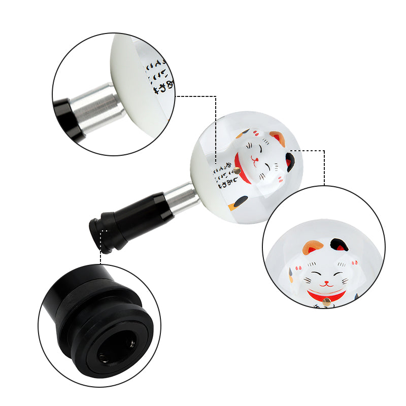 Brand New Universal JDM Fortune Cat Round Ball Crystal Clear Automatic Car Gear Shift Knob Shifter
