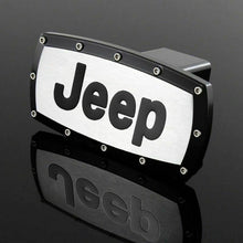 Load image into Gallery viewer, Brand New Jeep Black Tow Hitch Cover Plug Cap 2" Trailer Receiver Engraved Billet Allen Bolts Official Licensed Products