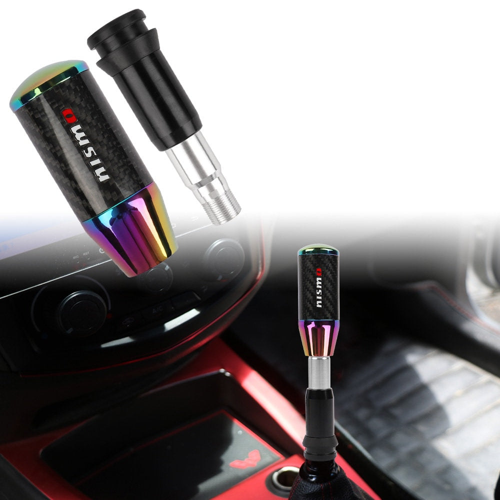 Brand New Universal Nismo Neo-Chrome Carbon Fiber Automatic Gear Shift Knob Shifter Lever Head