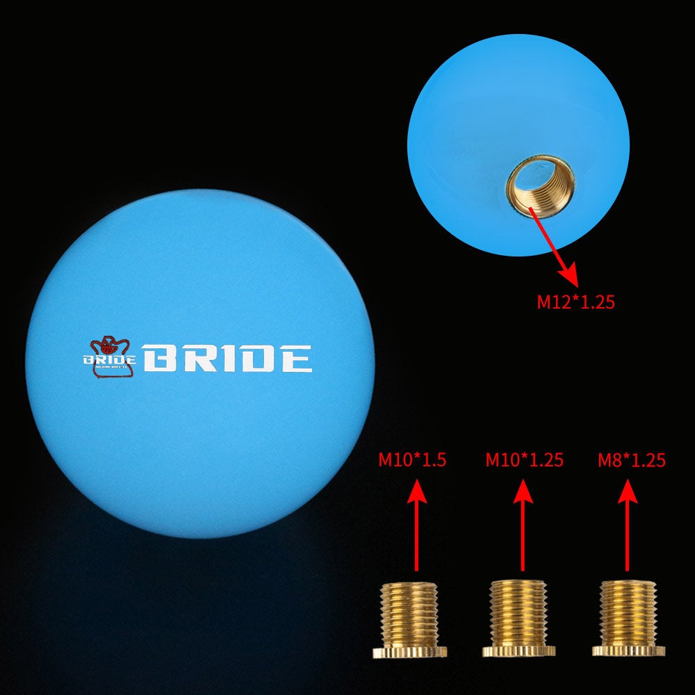 Brand New Jdm Bride Universal Glow In the Dark Blue Round Ball Shift Knob M8 M10 M12 Adapter