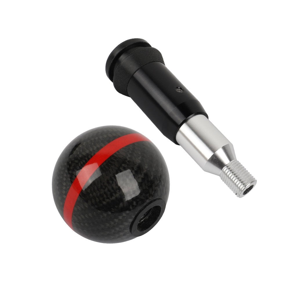 Brand New Universal Real Carbon Fiber Ball Automatic AT Gear Shift Shifter Knob W/Red Stripe