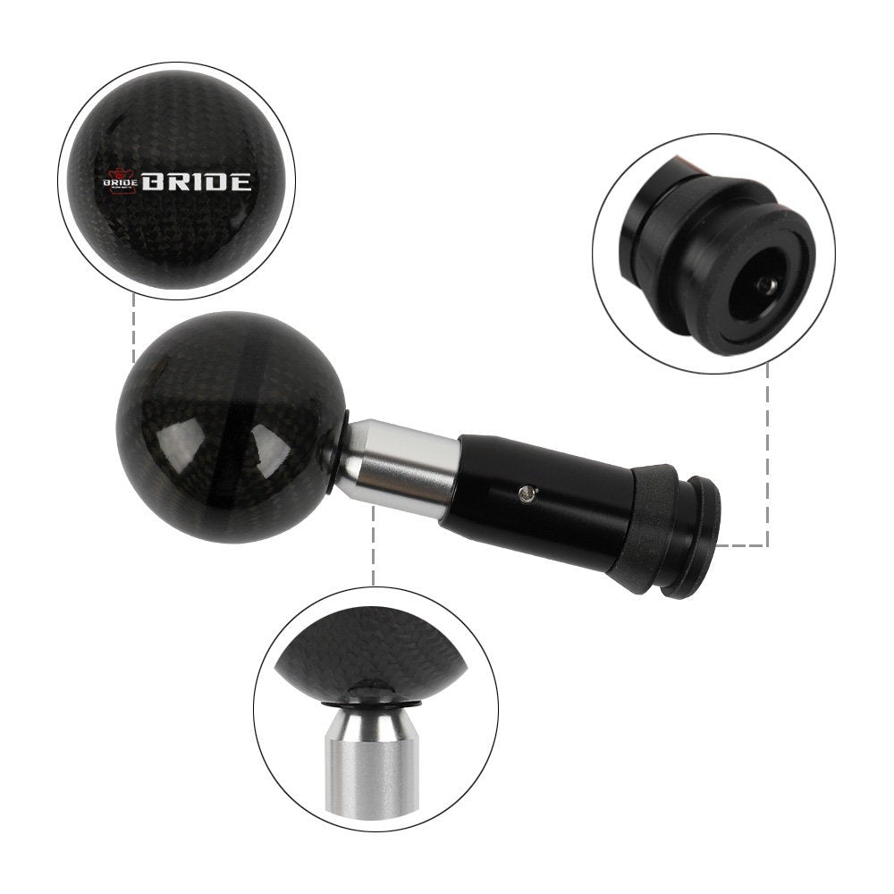 Brand New Bride Automatic Car Gear Shift Knob Round Ball Shape Black Real Carbon Fiber