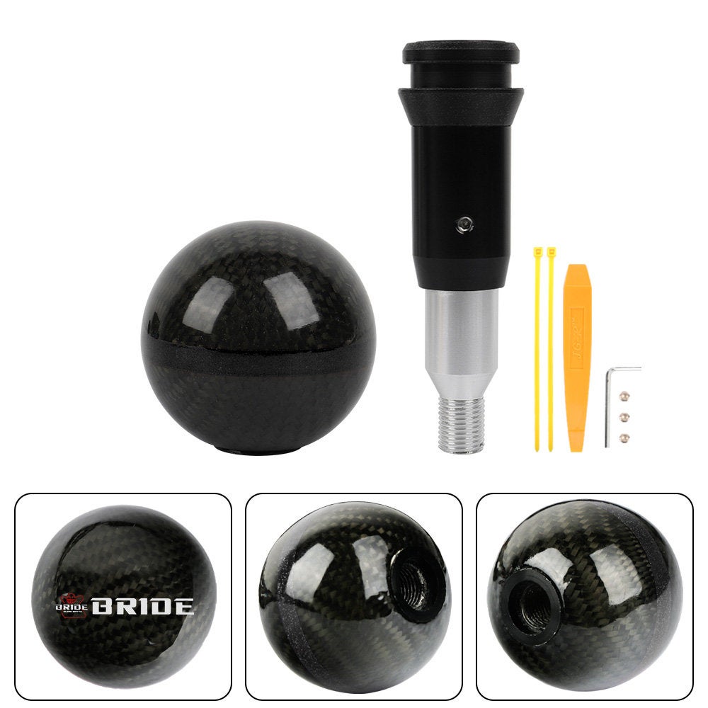 Brand New Bride Automatic Car Gear Shift Knob Round Ball Shape Black Real Carbon Fiber